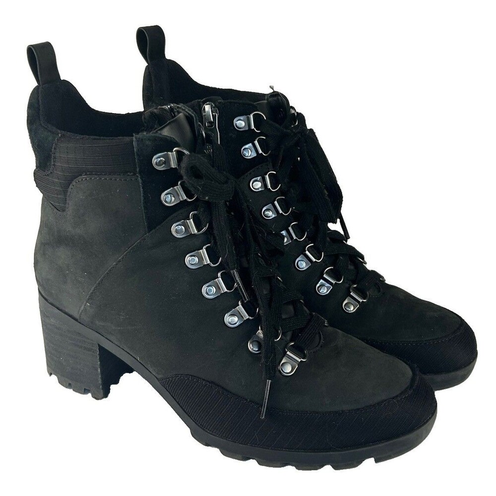 Vionic Women's Spencer Heeled Boot Waterproof Black Nubuck 8 M Hiking  Combat